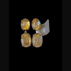 J.crew Antique Gold Tone Yellow Rhinestone Drop Dangle 1.25" Earrings